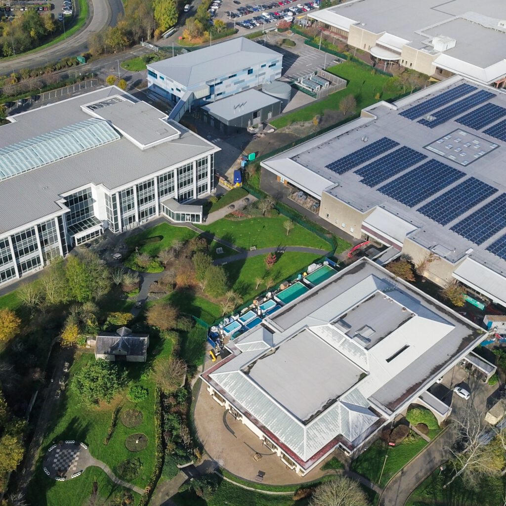 An aerial shot of industrial buildings in Bristol, England